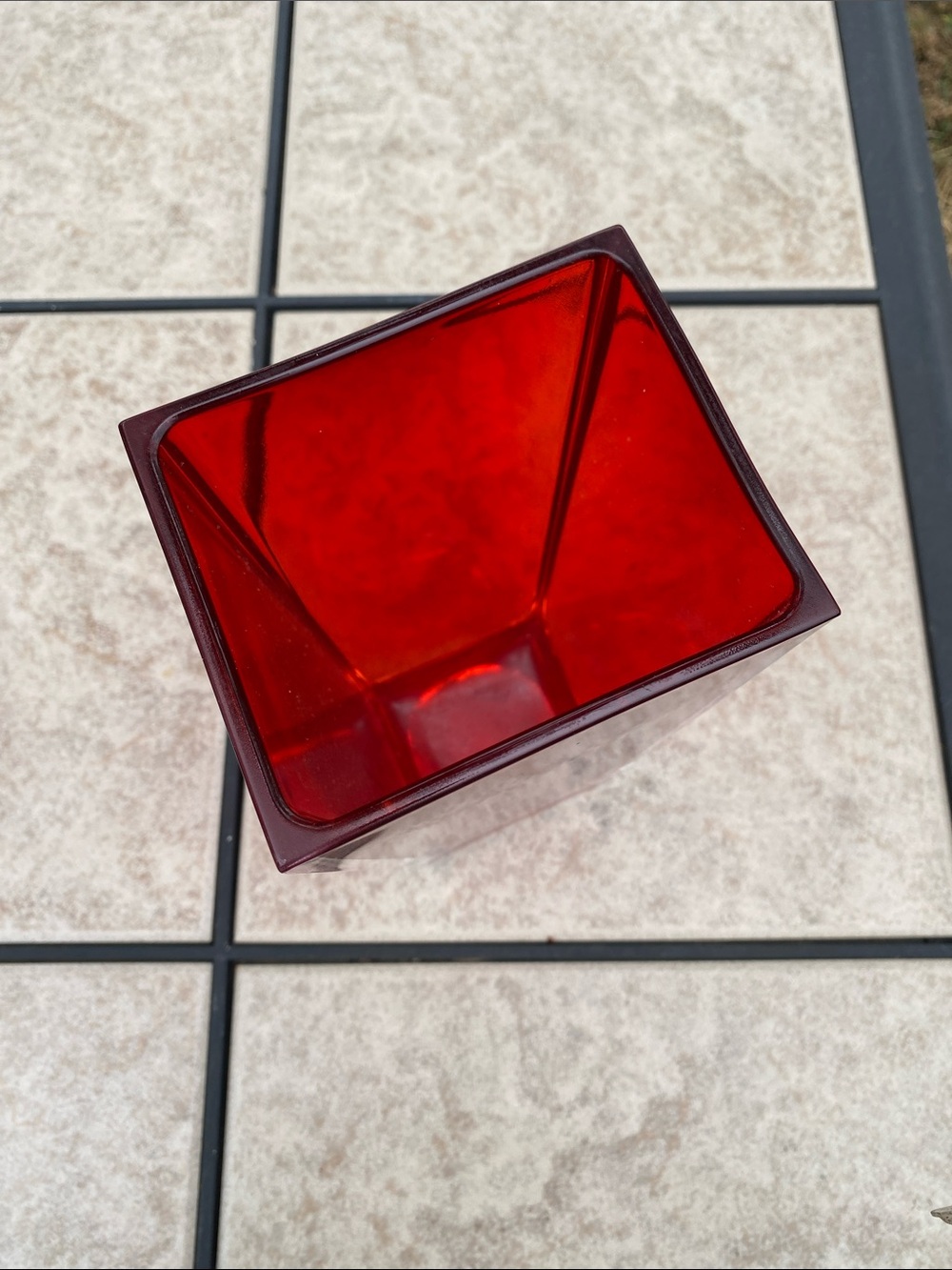 Vtg Teleflora Red Bohemian 24% Lead Crystal Square Tapered Vase 3.75x4.5x9.75 - Picture 3 of 13